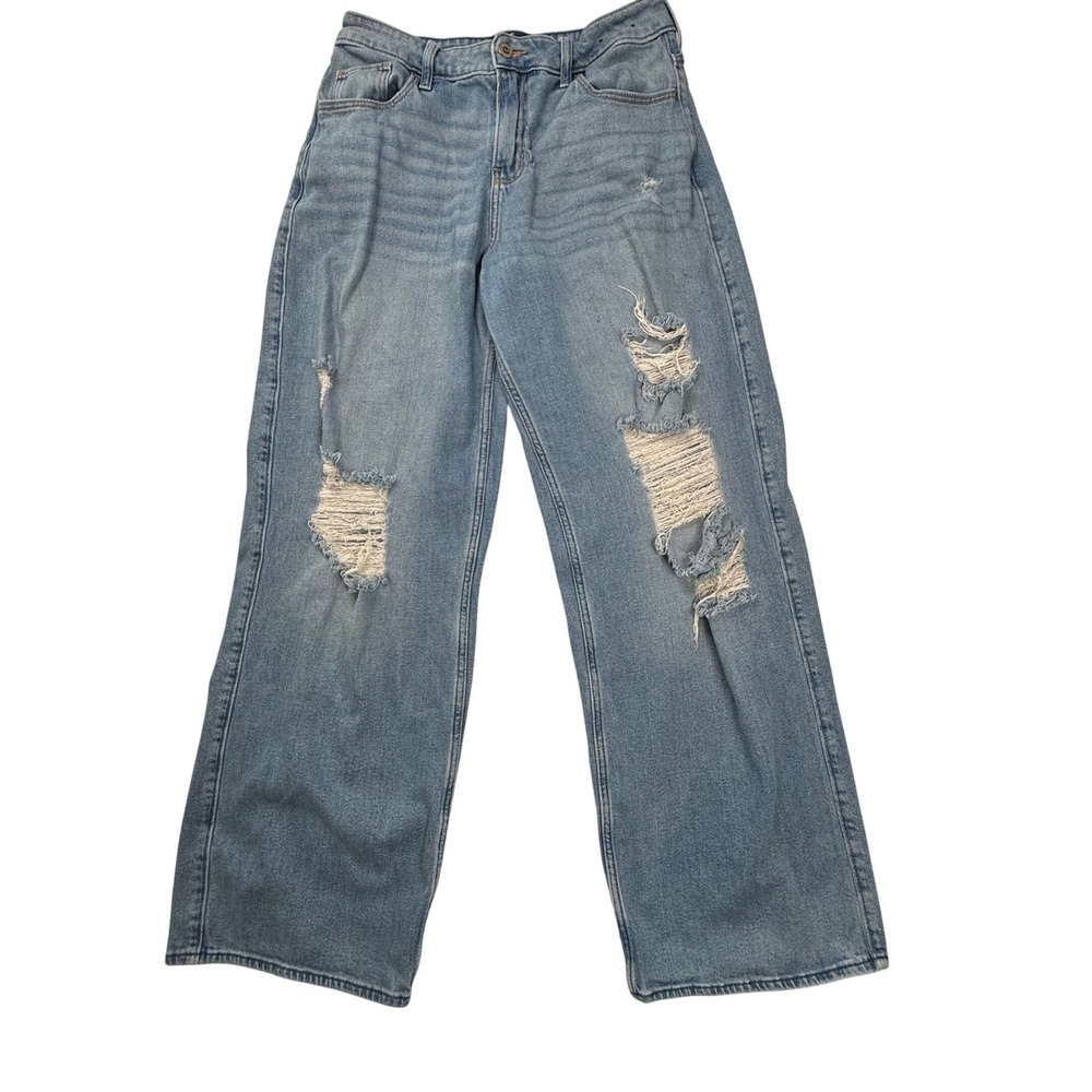 Hollister High Rise Vintage Baggy Jeans Distressed Light Wash 5R W27 L31 Stretch